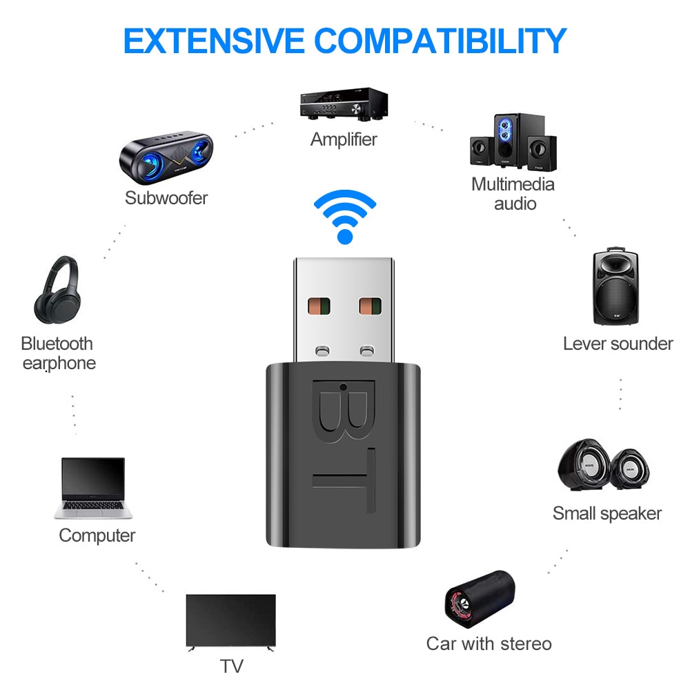 Bluetooth wireless receiver Adapter Dongle USB Bluetooth 5.0 Transmitter Receiver Adapter TV PC Headphones USB Receiver