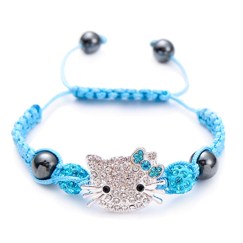 Kids Bracelet Children's Bracelet Connecte Handmade Cute Cat Bracelet for Girls Boys Crystal Beads Braid Charm Bracelets