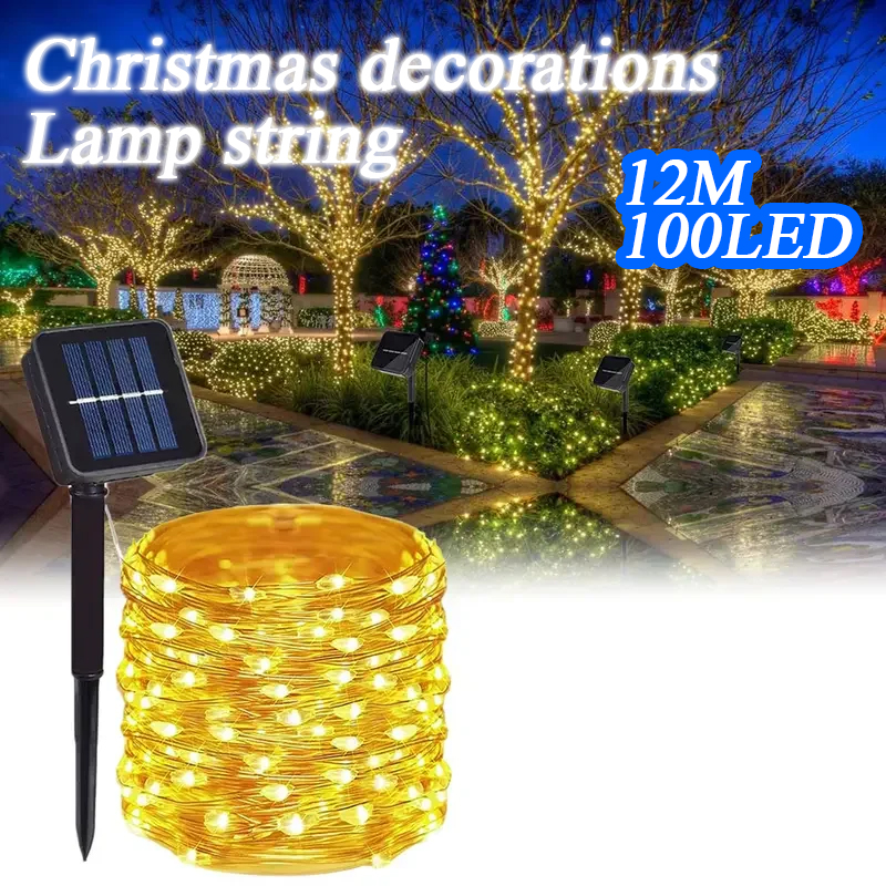 Weihnachten Solar- Lampe LED draussen 7M/12M Lichterketten Gebühr Wasserdicht für Neujahr Party Girlanden garten Dekor Beleuchtung