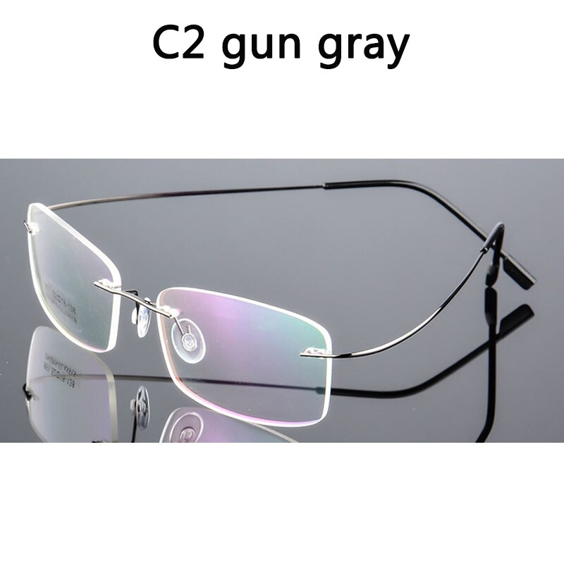 Boyseen reunattomat lasit miehet titaaniseoksesta taitettavat naiset nelikulmaiset silmälasit ultrakevyet kehyksettömät silmälasit: C2