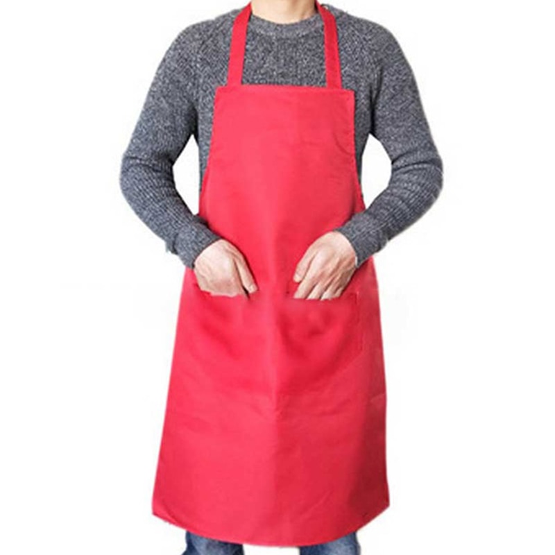 Waterproof Apron for Women With Pockets Solid Color Kitchen Restaurant Cooking Shop Art Work Apron Korean Waiter Aprons: Red