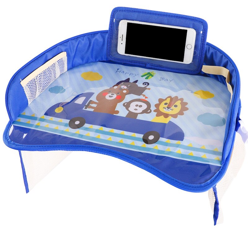 Kinderen Draagbare Plaat Tafel Voor Auto Kind Tafel Opslag Baby-autozitje Cartoon Kinderwagen Kinderen Speelgoed Voedsel Water Houder Bureau: blue car