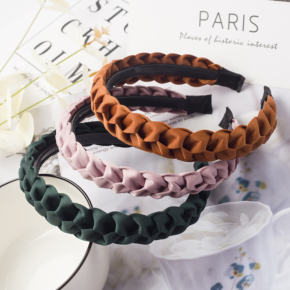 Cinta de pelo trenzada para niña y mujer, cintas elásticas para el cabello, antideslizantes, diademas tejidas a la , accesorios para el cabello con bisel
