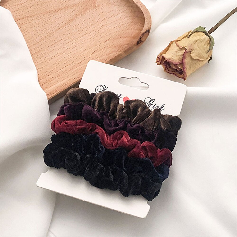 Conjunto de lazos de goma para el pelo para mujer y niña, gomas para el pelo de color liso elástico, accesorios para el cabello, 5/6 uds.: D