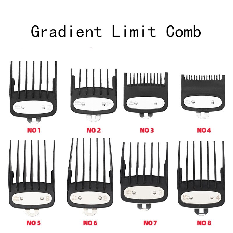 Surker HATTEKER 8 Piece Hair Clipper Limit Comb Set Gradient Guide Comb With Aluminum Sheet