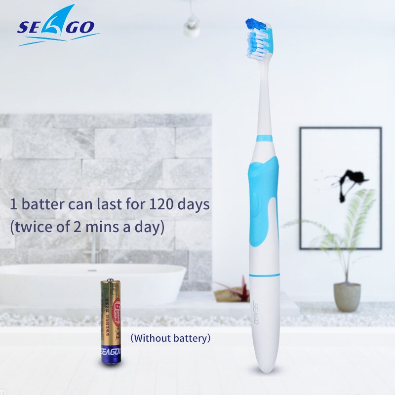 SEAGO Sonic cepillo de dientes eléctrico no recargable impermeable adulto cepillos de dientes con 3 masaje en la cabeza con cepillo de dientes gomas blanco SG963