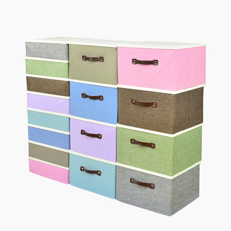 Linen Clothes Storage Box Folding Home Sundries Organizer Foldable Storage Box Lids Stackable Polyester Fabric Container