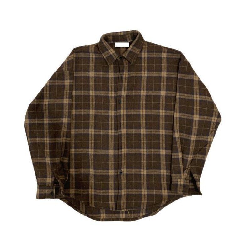 Korean Clothes Retro Thick Woolen Plaid Shirt Cotton Long Sleeve Turn-down Collar Brown Casual Loose Harajuku Couple Clothing