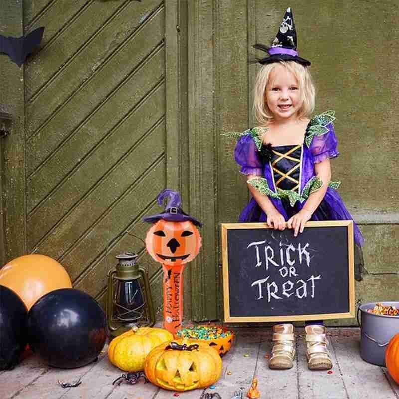Película de aluminio Halloween cabeza de calabaza bruja palo hinchable partido hecho a mano foto Prop DIY Decoración