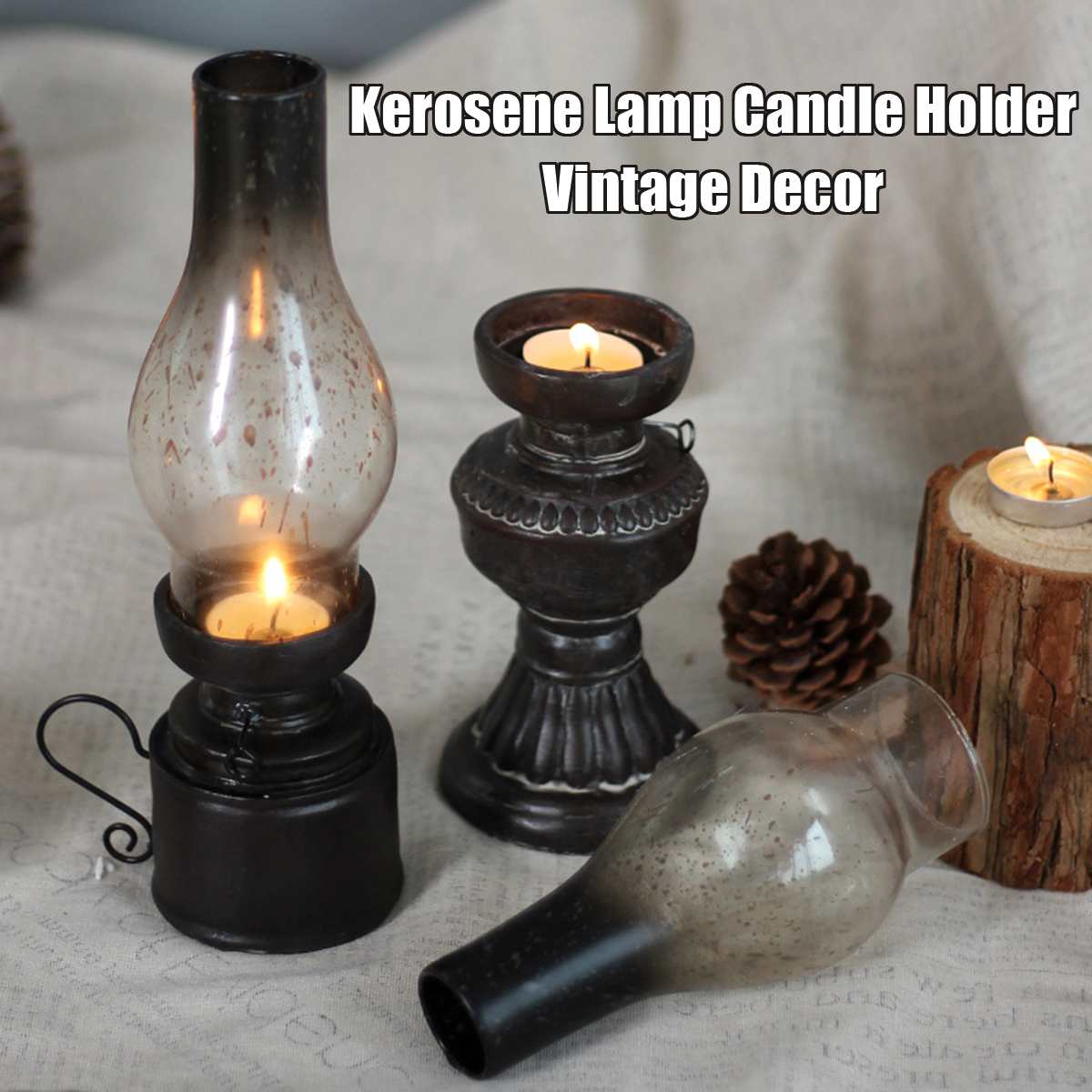 retro Glas Abdeckung Kerosin Lampe Leuchter Nostalgischen Jahrgang Cafe Bar Fenster Dekor Hause Harz Ornamente Kerze Tee Licht Halfter