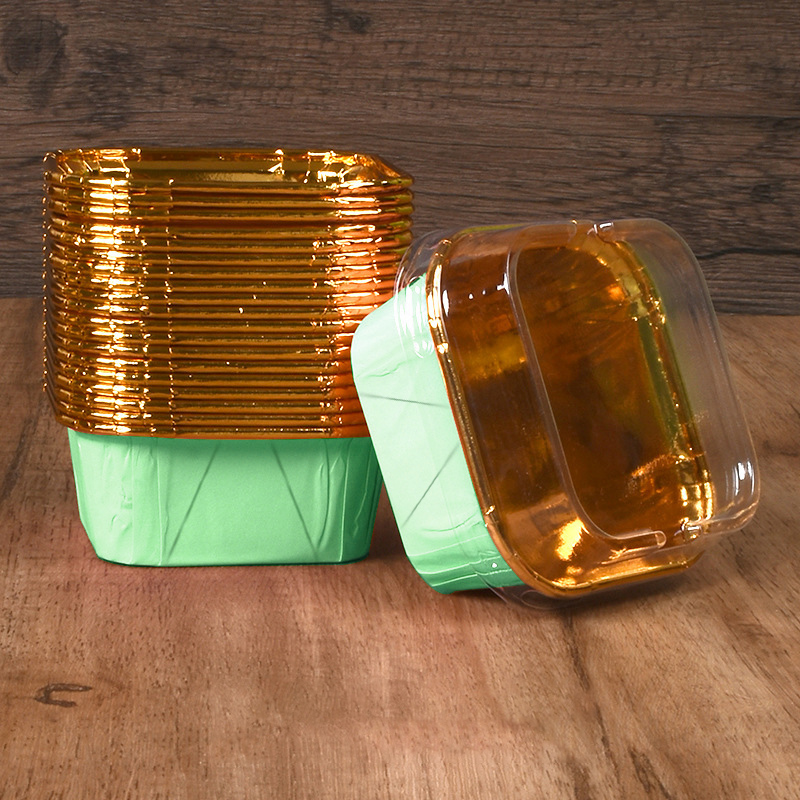 50 Stück quadratische Cupcake-Becher mit Deckel, Pudding-Becher, backfeste Einweg-Cupcake-Becher aus Folie, Muffin-Dosen für Hochzeitsbacken: Dark Khaki