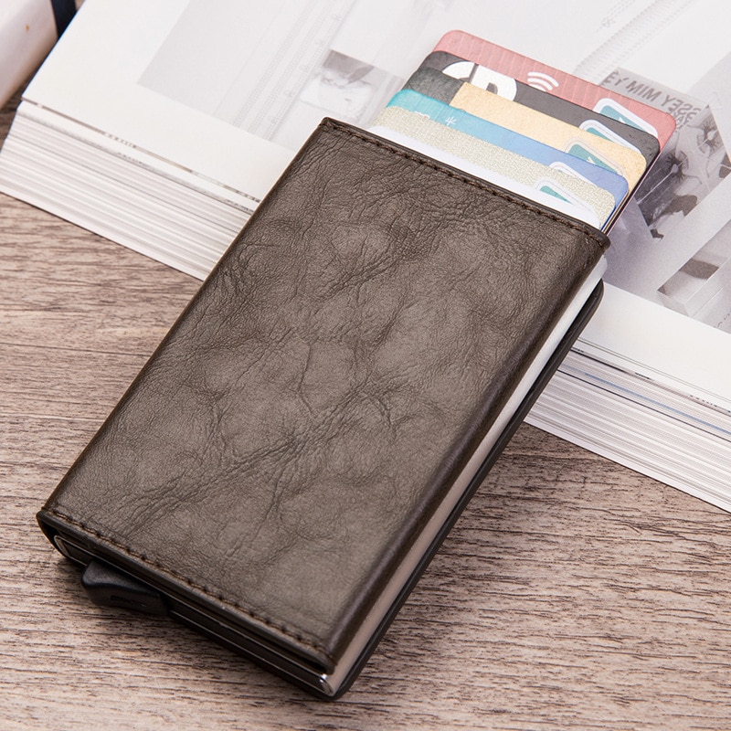 Smart Wallet Credit Card Holder Metal Thin Slim Men Wallets Pass Secret Pop Up Minimalist Wallet Small Black Purse: COFFEE