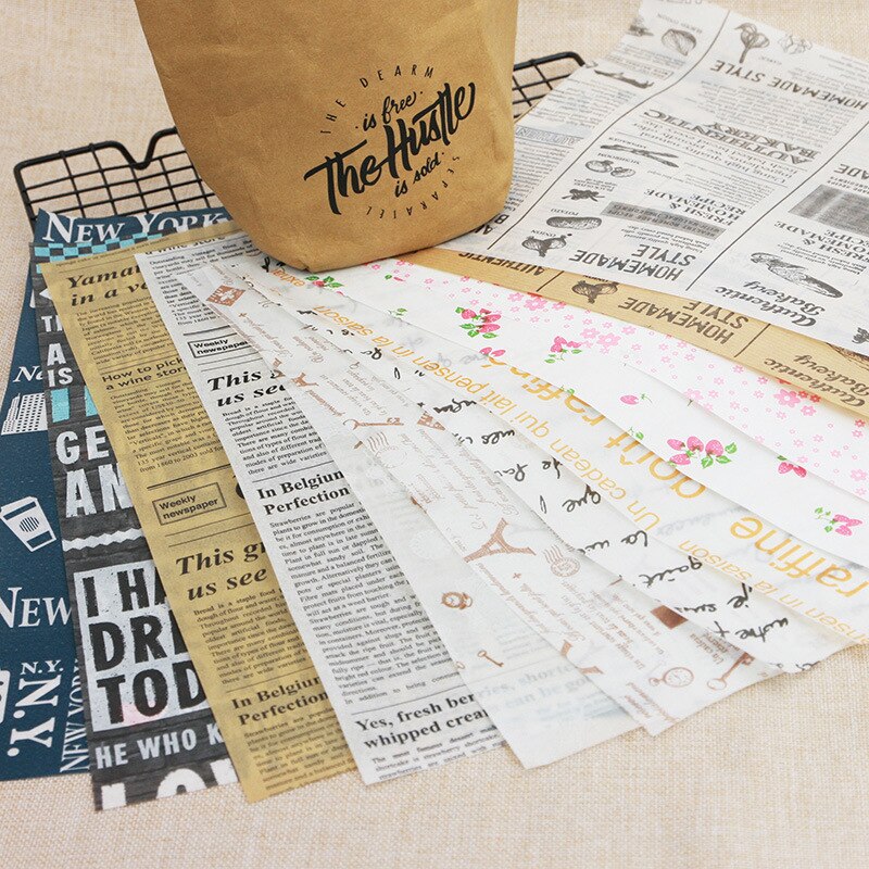 100Stck Neue Aktualisierung Länge Zeitung Stil Toast Öl-nachweisen Wachs Papier Lebensmittel Schnelle Lebensmittel Brot Öl-Papier lebensmittel Verpackung Papier Backen Werkzeug