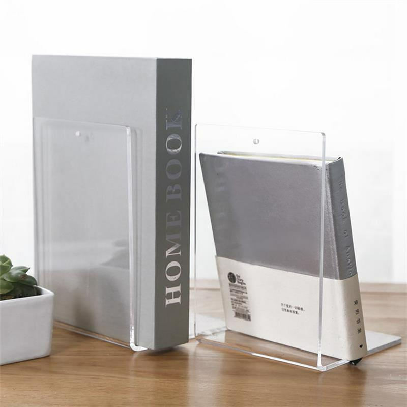 2PCS Clear Acrylic Bookends L-shaped Desk Organizer Desktop Book Stand File Holder Home Office Stationery Storage Accessories