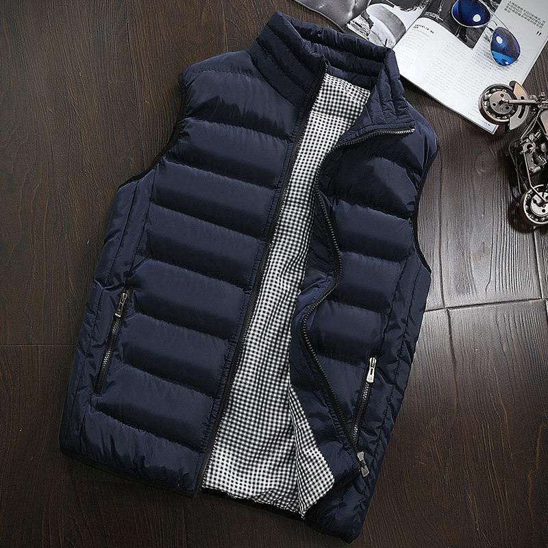 Colete de algodão grosso à prova de vento masculino, casaco casual, colete quente, jaqueta sem mangas, inverno, colete: XXXL / Azul