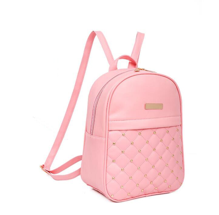 Casual Travel Bead Backpack for Teenage Girls PU Leather SchoolBag Backpack Mochila feminina Backpacks Shoulder Bags LB567: Pink