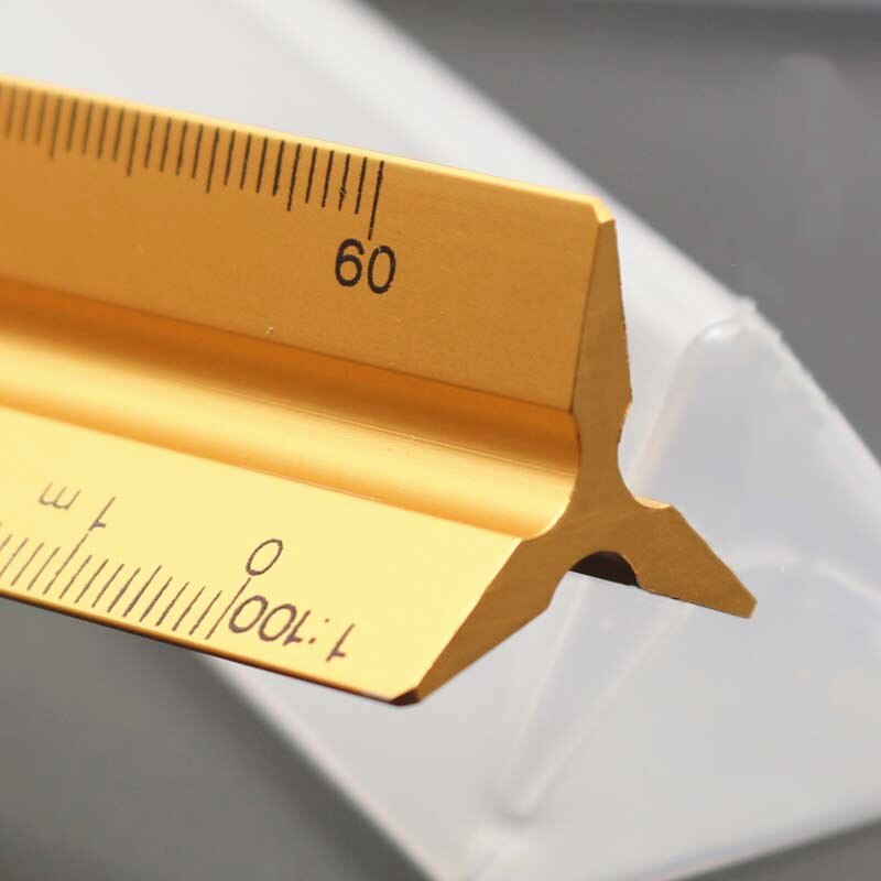 1pc 30cm aluminiums trekant skala metall teknisk arkitekt ingeniør linjal 1:20 -1:150 utkast linjal: Gylden 30cm