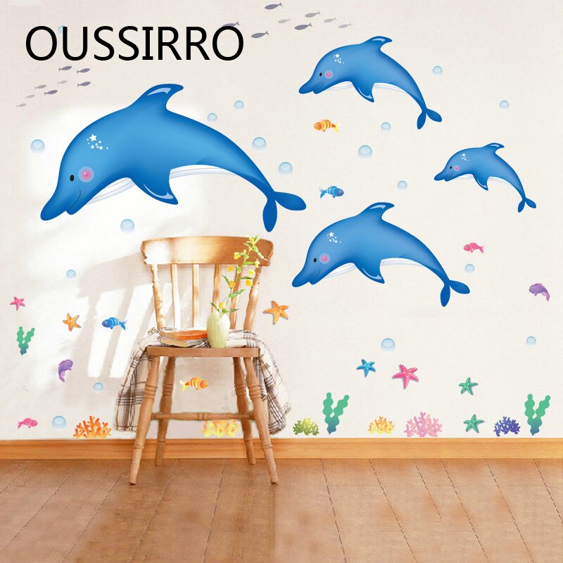 Cartoon Underwater Dolphin Fish Starfish Bubble Bath Sticker For Kid Bathroom Wall Decor Children Nursery home decorations