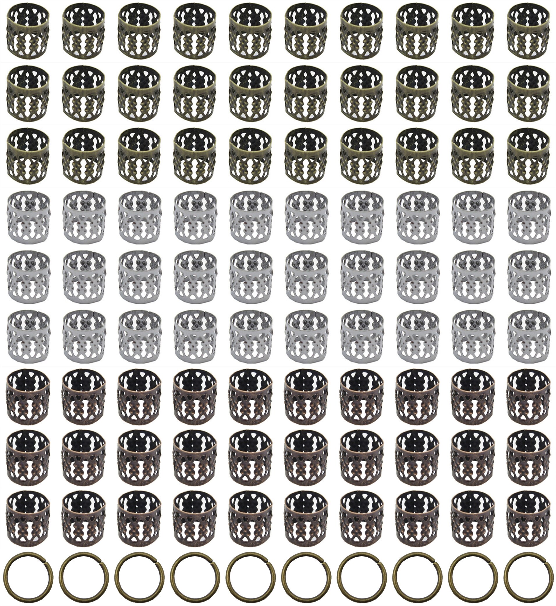 Anillos africanos de bronce para el pelo, cuentas, puños, tubos, amuletos, trenzas para el pelo, joyería, accesorios para hombres y mujeres, 70/80/100 Uds.: 100pcs Mix Styles 2