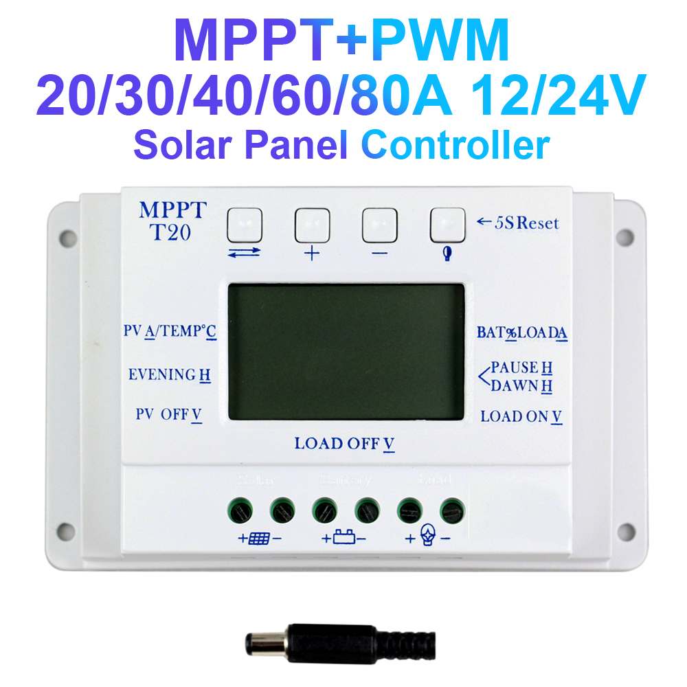MPPT PWM Solar Controller 20A 30A 40A 60A 80A 12V 24V Solar Cell Panel Battery Charger System Controller Solar Panel Charge Kit