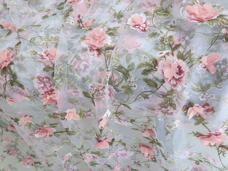 50cm*135cm lyserød chiffon blomster organza dekorativt materiale applikeret blonder bryllup organza stof kjole materiale