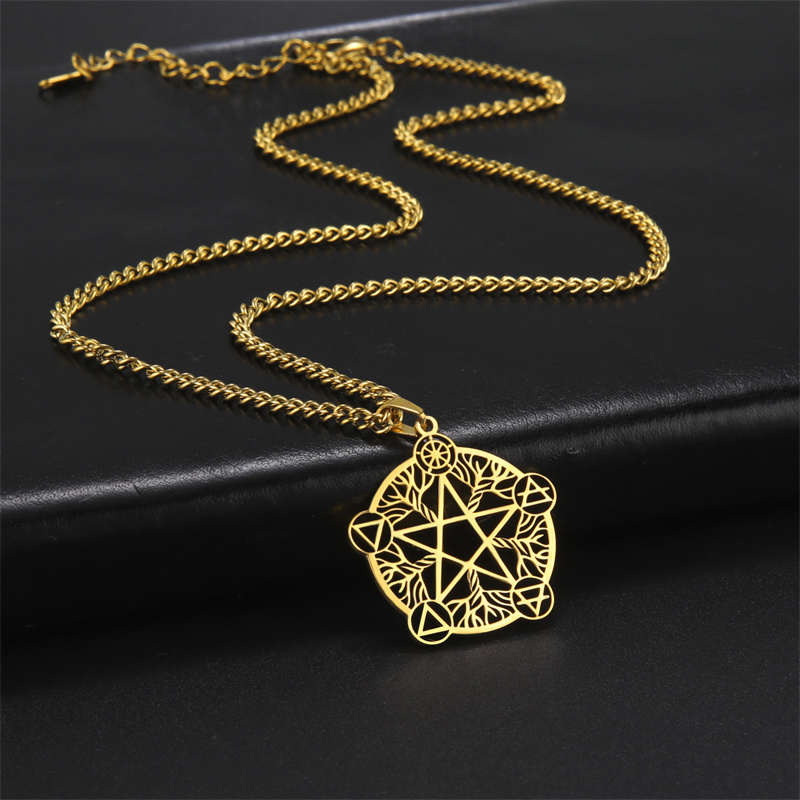 Wicca Pentagram Heks Ketting Roestvrij Staal Mannen Kettingen Amulet Voor Oneindig Heidense Religieuze Symbool Sieraden Kraag Hombre