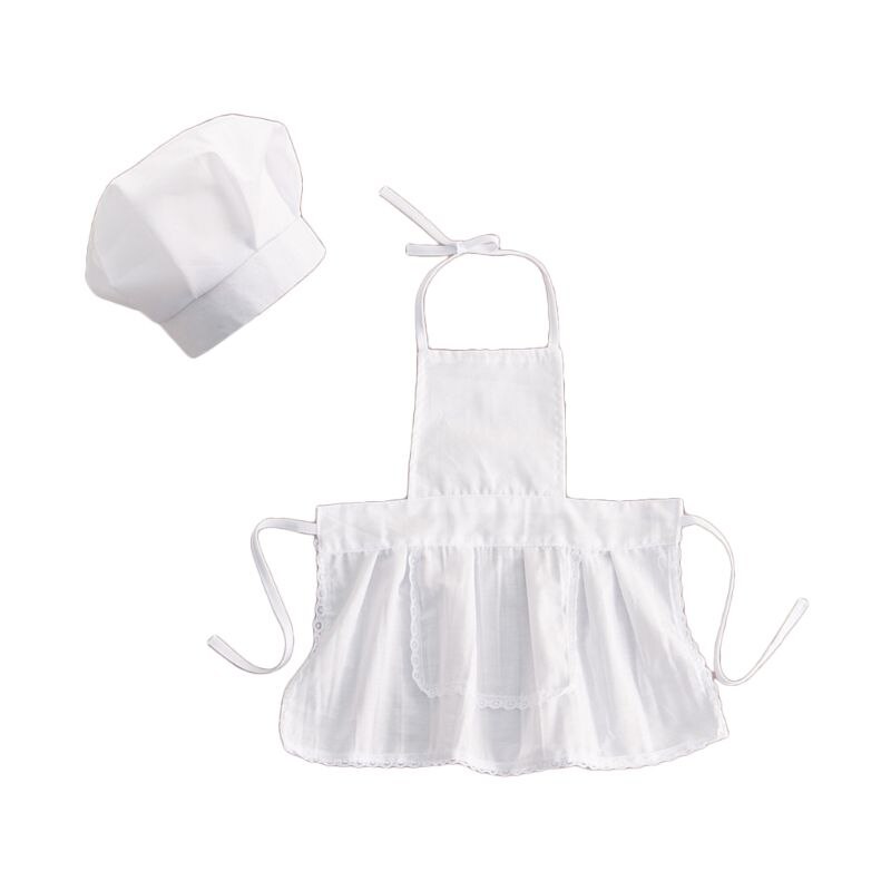 2 stk sød baby kok forklæde og hat spædbarn barn hvid kok kostume fotografering prop  h55b: 2a