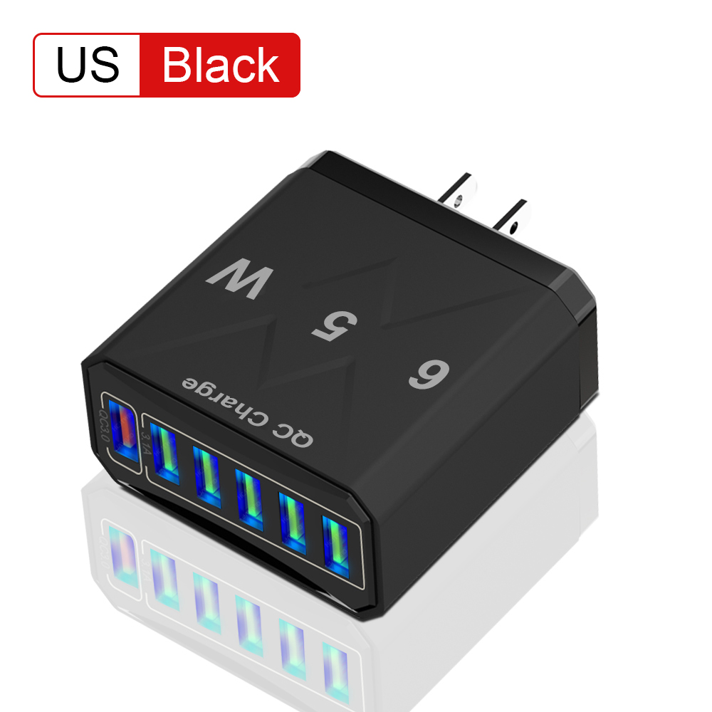 6 in 1 snel opladen totaal 65W muurreisladeradapter Quick Charge 3.0 voor iPhone Huawei Xiaomi multi-oplader US EU KR-stekker: CH
