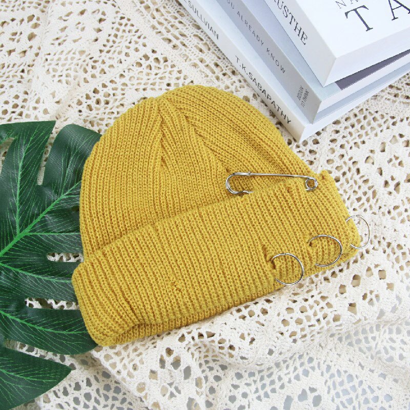 Hoeden Voor Vrouwen Mutsen Effen Broche Gat Skullies Vrouwen Hoeden Casual Party Unisex Straat Hiphop Winter Hoeden Sombrero de Mujer: ginger