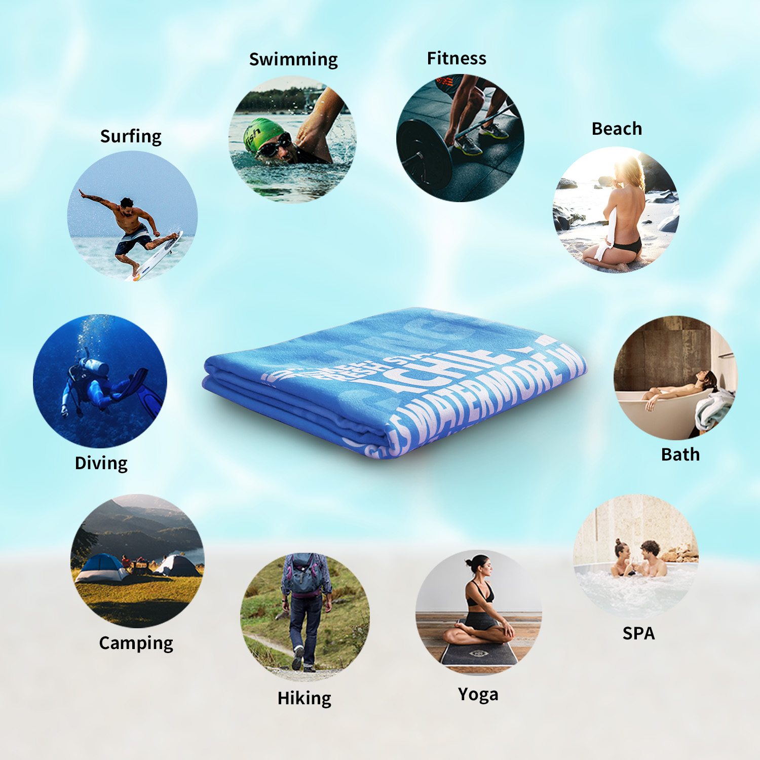 Hiturbo mikrofaser-strandtuch mit meeresmotiven, saugfähig, schnelltrocknend, weich, Ideal für Yoga, schwimmen, Erholungsorte und bergsteigen