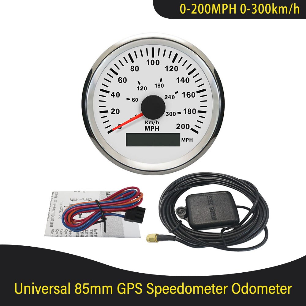ELING 85mm GPS Speedometer Odometer 140MPH/160MPH/200MPH Speed Gauge Odometer ATV Motorcycle Marine Boat Buggy Car 12V/24V: 200MPH-WS