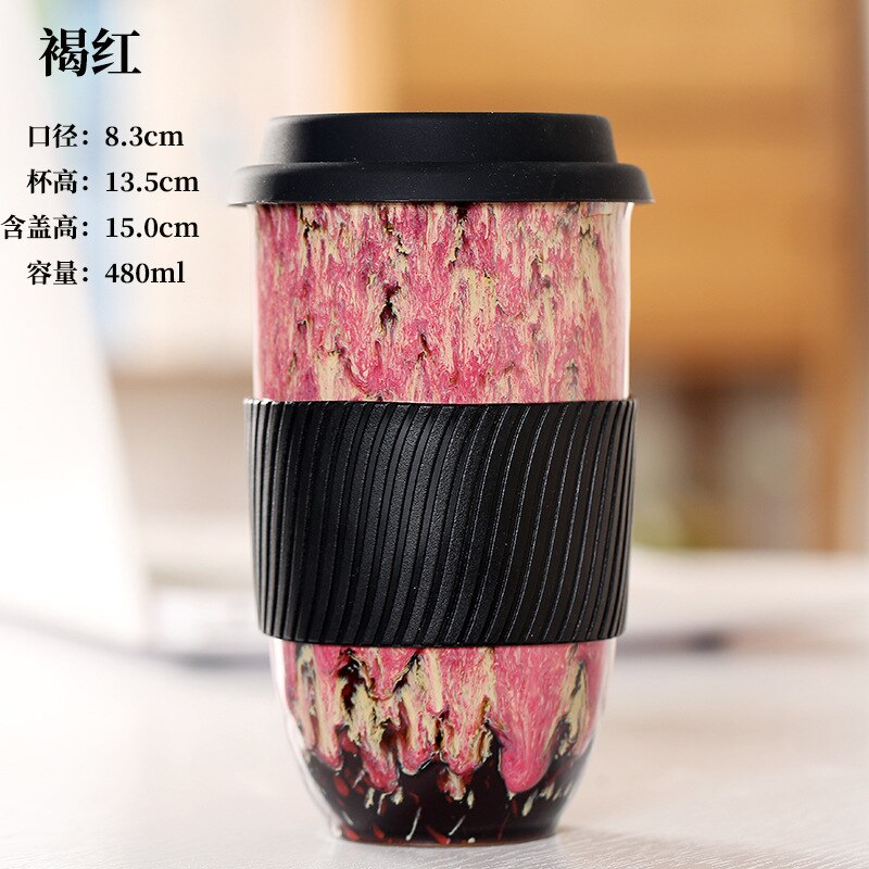 Large Ceramic Kiln Change Mug Cup With Lid Portable Couple Pottery Coffee Cups Water Mug Porcelain Milk Tea Mugs: C-480ml