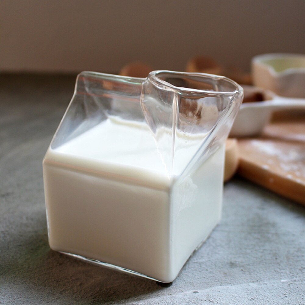 1pc Transparent Milk Box Milk Container Chic Milk Carton Square Glass Cup