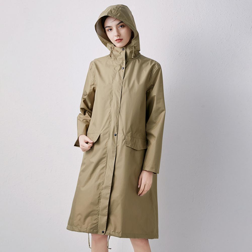 Women Long Raincoat Waterproof Rain Jacket with Hood Solid Color Raincoat Waterproof 210D Polyester Cloth Unisex Rain Jacket