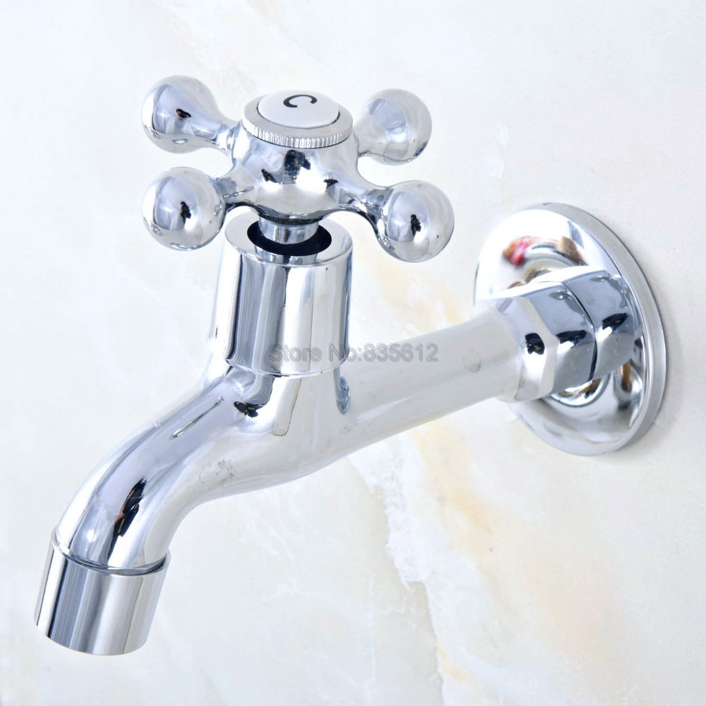 Polished Chrome Brass Wall Mount Cross Handle Mop Pool Faucet Laundry Sink Water Tap tav160