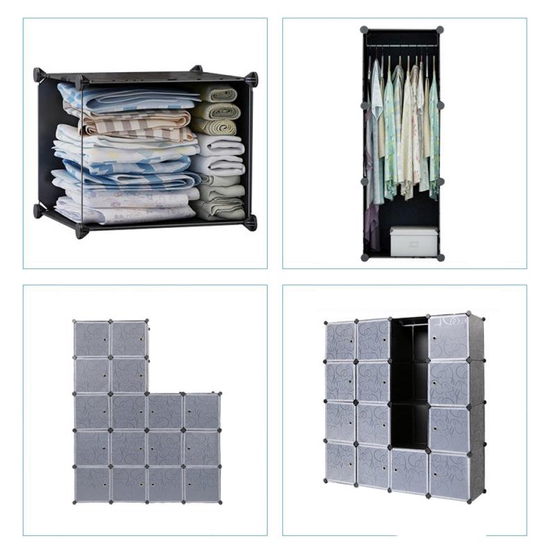 Armoire en plastique à 4 couches à 16 compartiments (1 Rail à vêtements) multifonction anti-poussière étanche à l'humidité armoire Portable étagère de rangement HWC