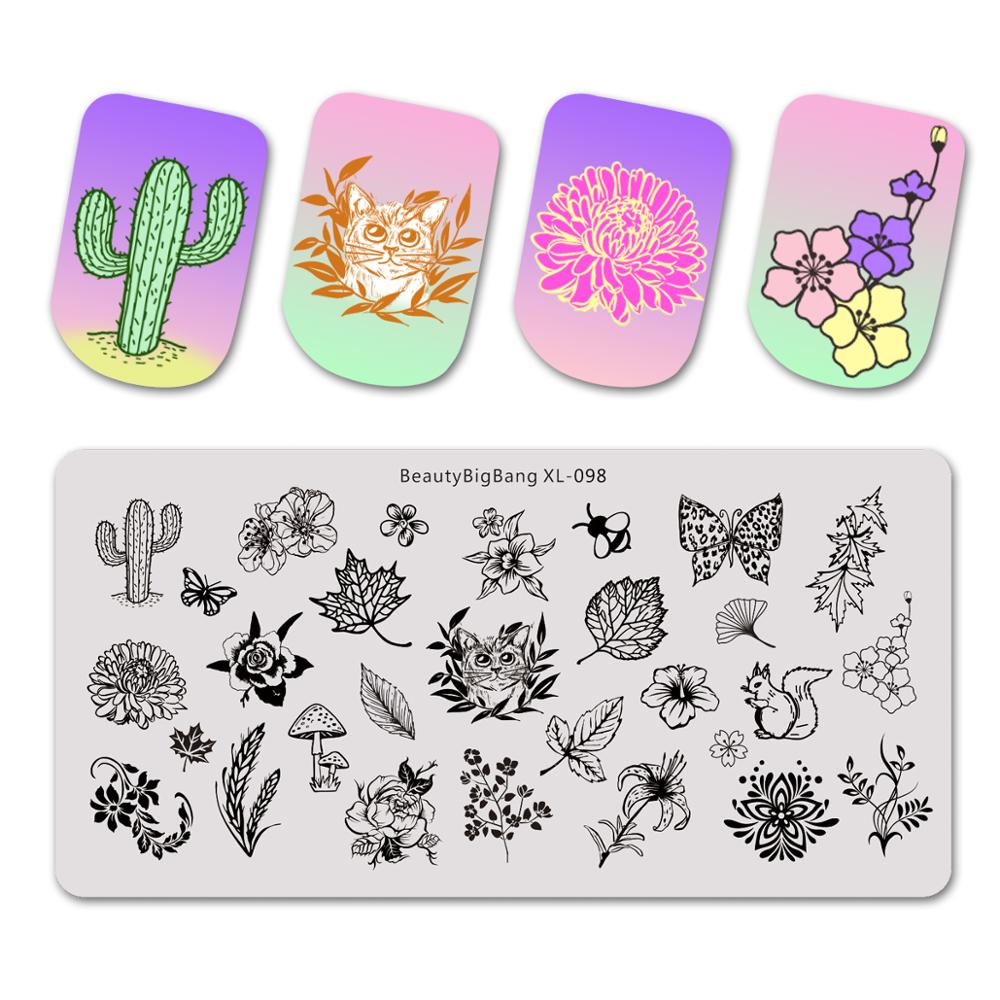 Beauty BigBang Nail Stamping Plates Nature Flower Butterfly Bird Theme Image Stainless Steel Nail Art Stamping Template XL-095