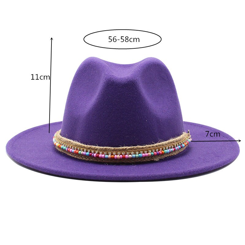 Herr kvinnor bredbrättad ullfilt fedora panama hatt med bältesspänne jazz trilbykeps fest formell topphatt i vitt,svart.rosa