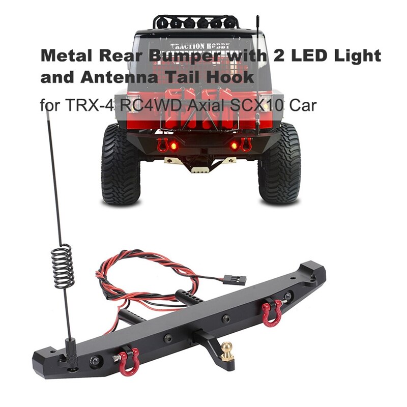 Paraurti posteriore in metallo con gancio di coda dell&#39;antenna a LED per auto cingolata 1:10 RC TRAXXAS TRX4 Axial SCX10 90046