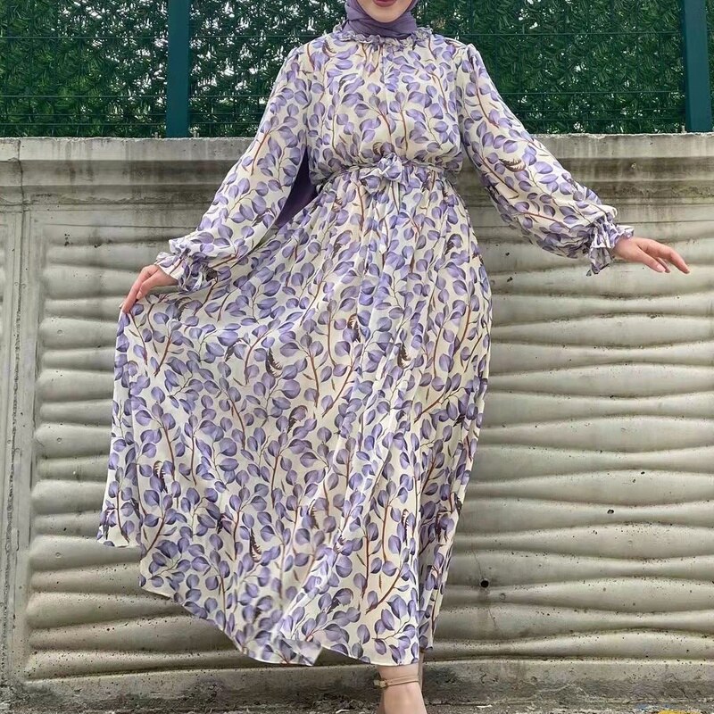 Sommer muslimische muslimische Frau Kleid Chiffon Dubai Abaya Ramadan afrikanische elegante Kleider für Frauen Abayas Kaftans Truthahn bescheiden: L / Grau