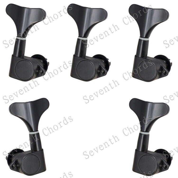 A Set 5 Pcs Bass Guitar String Tuning Pegs Tuners Machine Heads for 5 String Bass Replacement - Fish tail Buttons: Black A Set of 1L4R