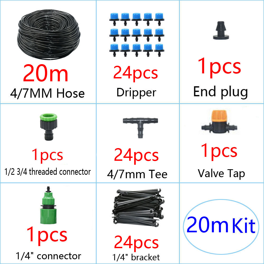 DIY Drip Irrigation System Automatic Watering Garden Irrigation Micro Drip Watering Kits with 8 Holes Drippers Sprinklers: 20M Kit