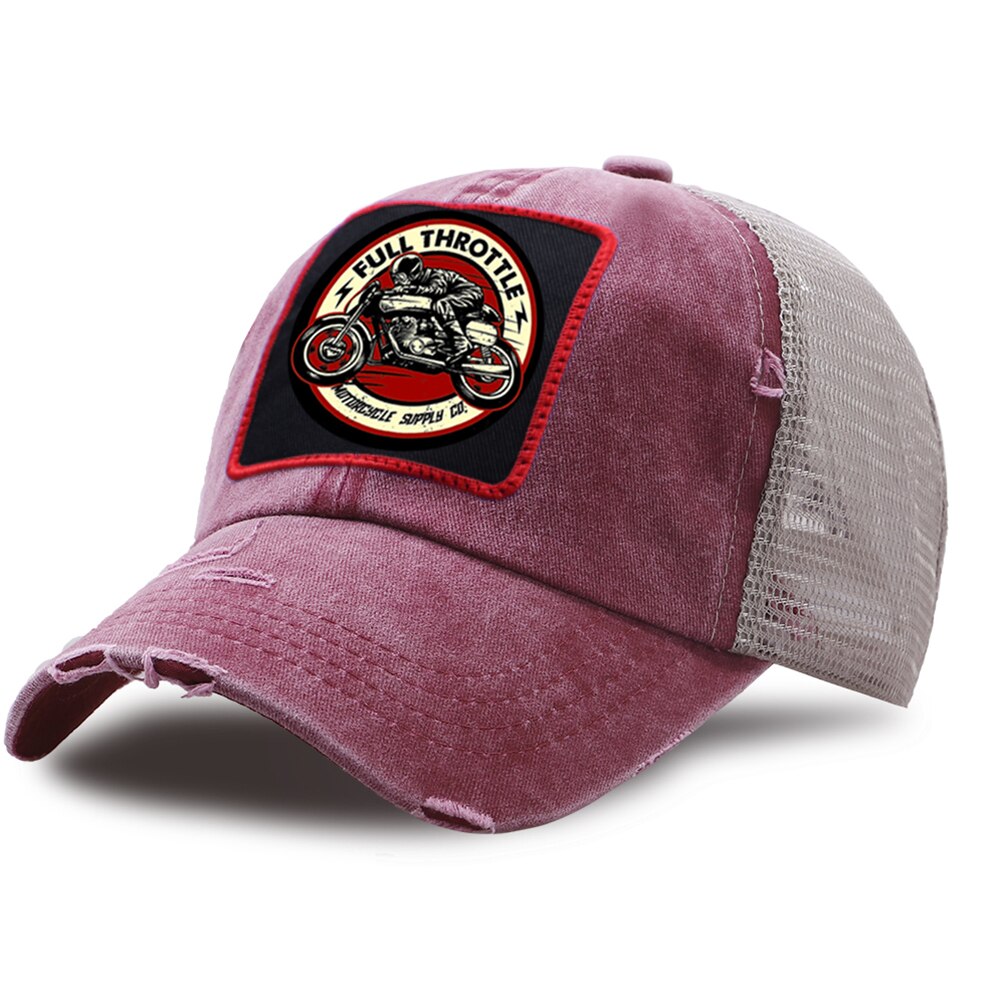 Plein gaz café Racer Rockabilly Biker casquettes de Baseball hommes maille Snapback chapeau Hip Hop coton casquette femmes en plein air papa chapeaux: wine red6