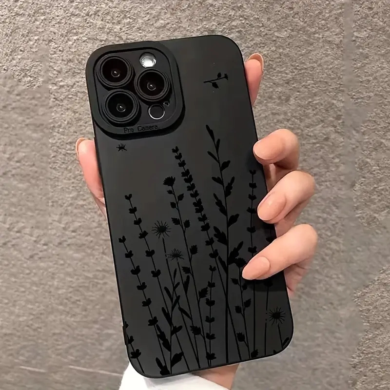 Funda de teléfono con gráfico de estilo negro Art Flower para iPhone 16 15 14 Pro Max 7 8 Plus fundas para iPhone 11 13 12 16E XR X XS funda suave