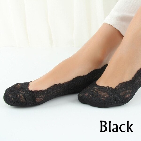Calcetines invisibles de algodón antideslizantes para mujer, medias tobilleras de encaje, calcetines invisibles para mujeres y niñas, antideslizantes, 5 pares: 1
