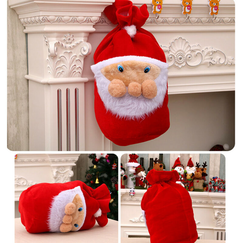 Christmas Candy Canvas Santa Sack Drawstring Bags Xmas Decoration Cute AU