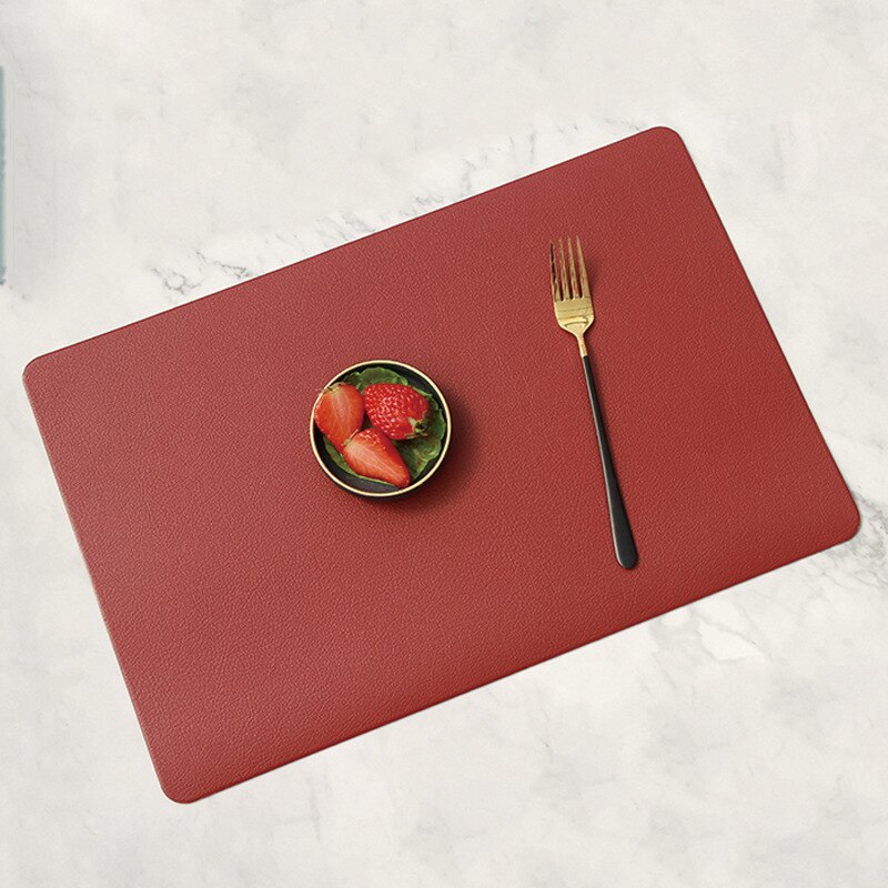 Mantel Individual nórdico de cuero para el hogar, Mantel Individual Rectangular, resistente al aceite, para Hotel, restaurante, posición occidental: Rojo