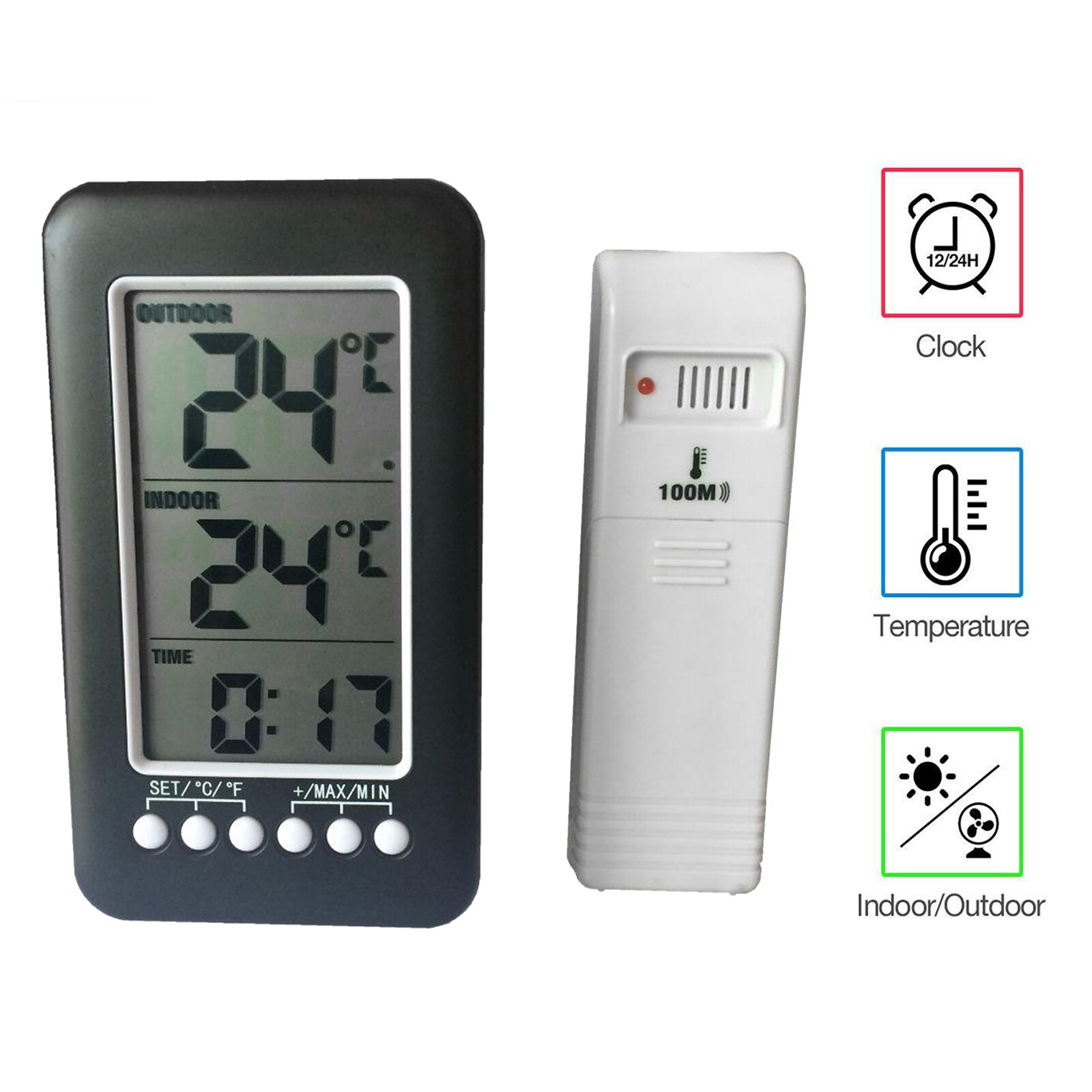 Draadloze Smart Indoor Thermometer Digitale Weerstation Wekker 12H/24H Display