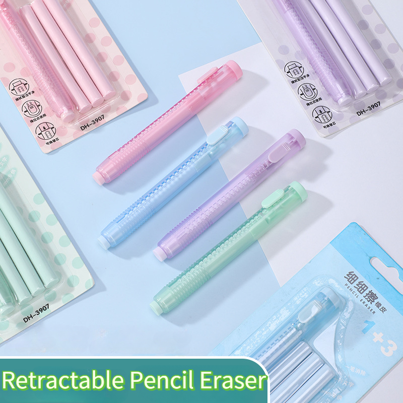 Transparent Press Retractable Eraser writing Correction tool Pen shape eraser Replaceable rubber core School Supplies Stationery