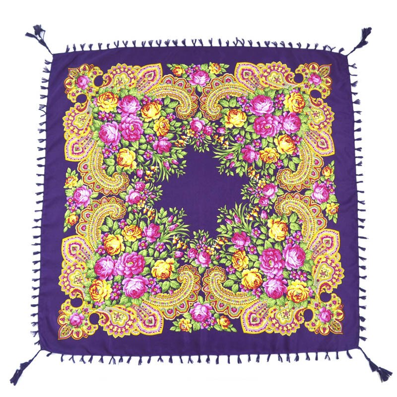 90*90cm châles russes pour femmes, écharpes nationales en coton imprimé, foulards russes rétro à franges, bandanas, pashminas d'hiver pour dames: 14